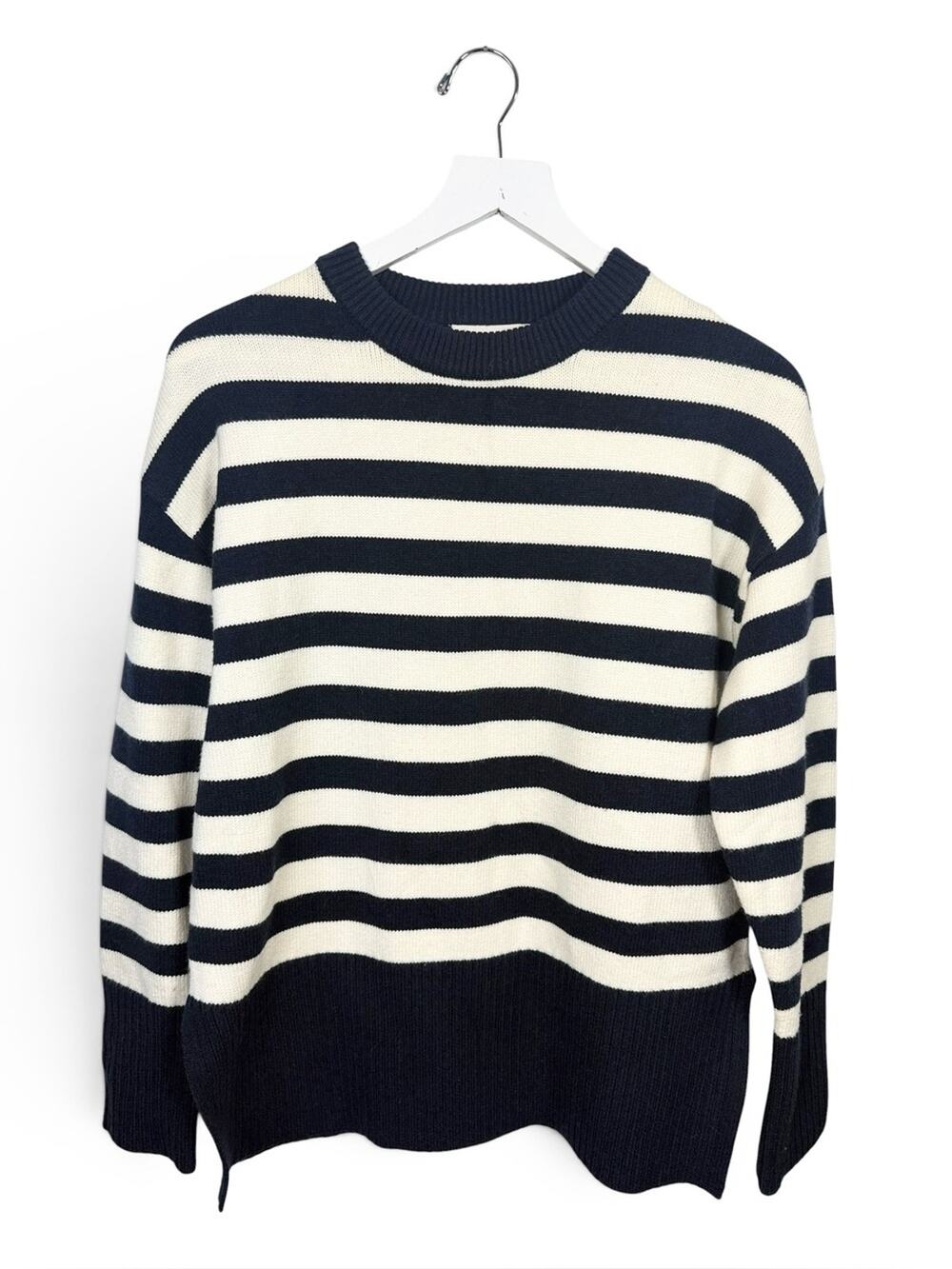Industry Crew Navy White Stripe Long Sleeve Oversize Chunky Sweater W2368 Sz M